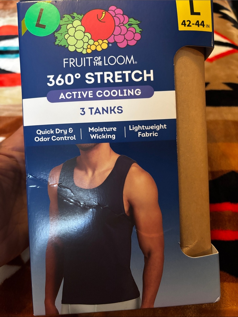 Fruit of the Loom Men's 3-Pack Active Cooling Tank Tops. Blue, Gray, Black